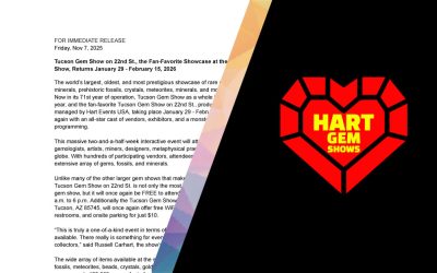 Tucson Gem Show on 22nd St., the Fan-Favorite Showcase at the World’s Biggest Gem Show, Returns January 29 – February 15, 2026